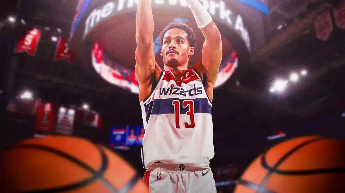 Wizards' Jordan Poole shooting a basketball.