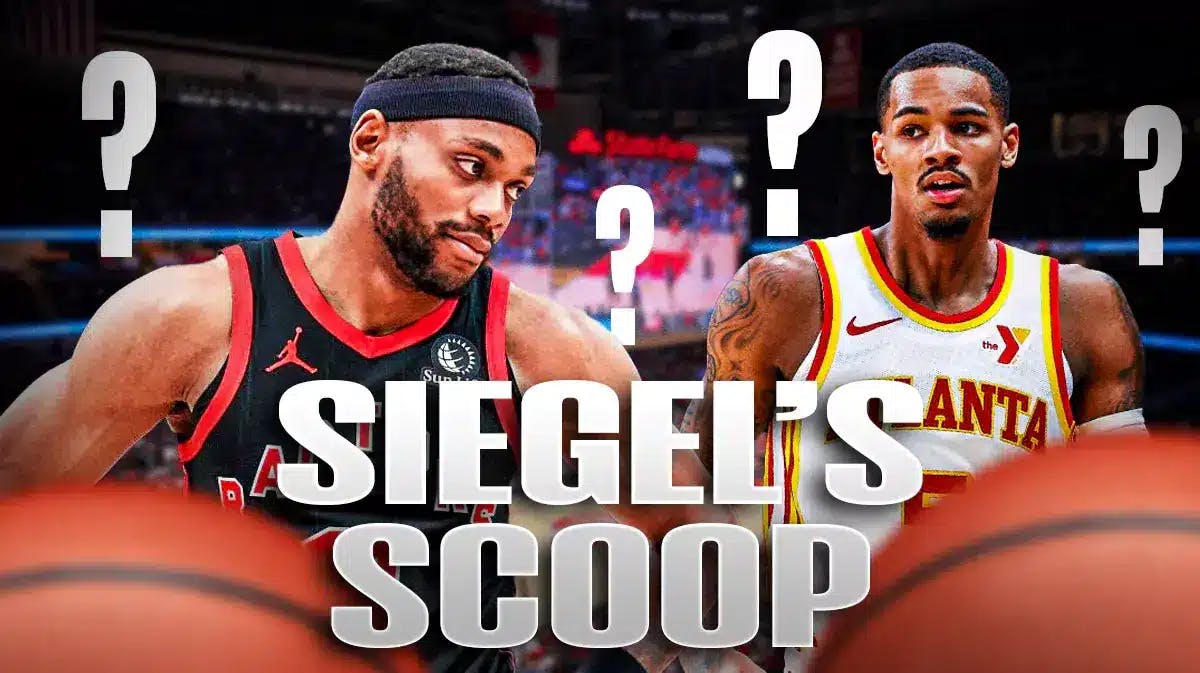 Bruce Brown and Dejounte Murray with question marks and "Siegel's Scoop" at the bottom