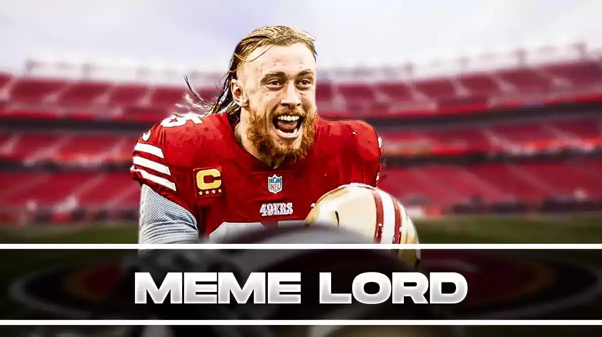 SF 49ers' George Kittle and text graphic on bottom of image that reads “Meme Lord”