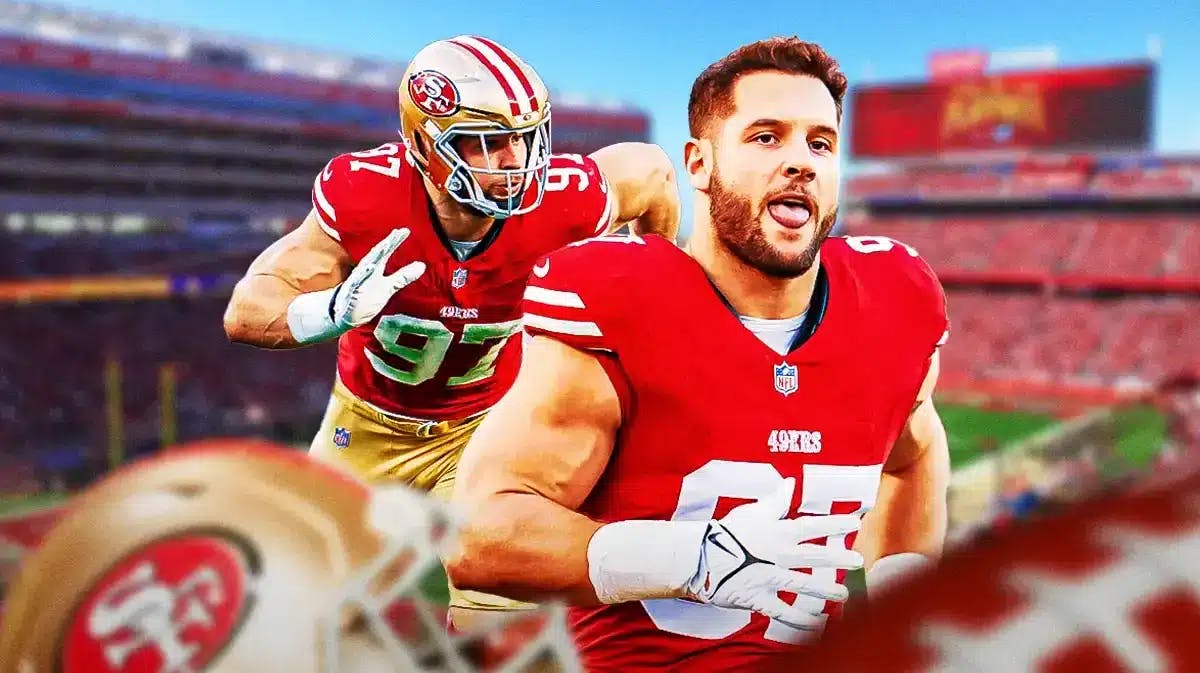 San Francisco 49ers star Nick Bosa in front of Levi's Stadium.