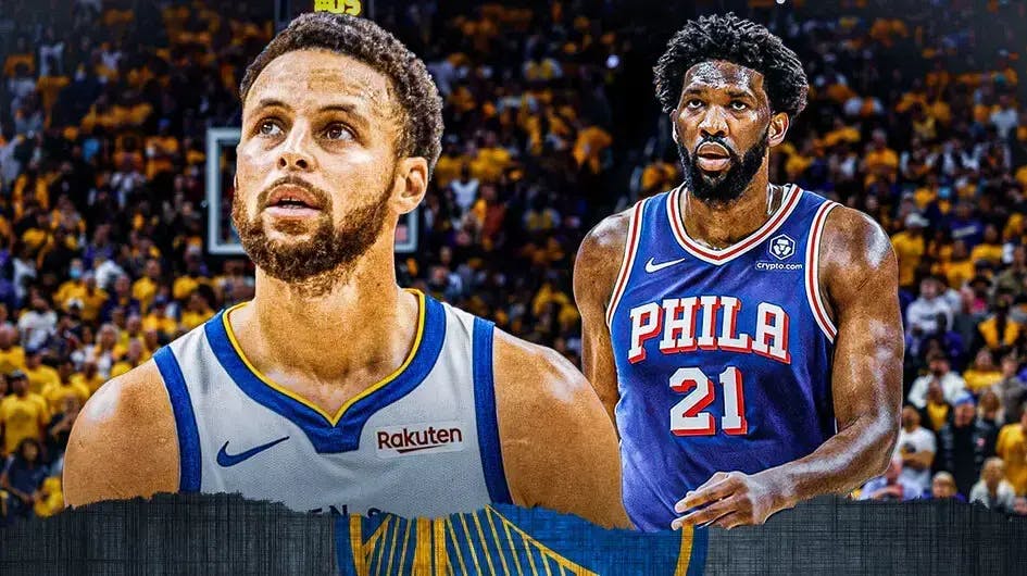 Warriors' Stephen Curry and 76ers' Joel Embiid