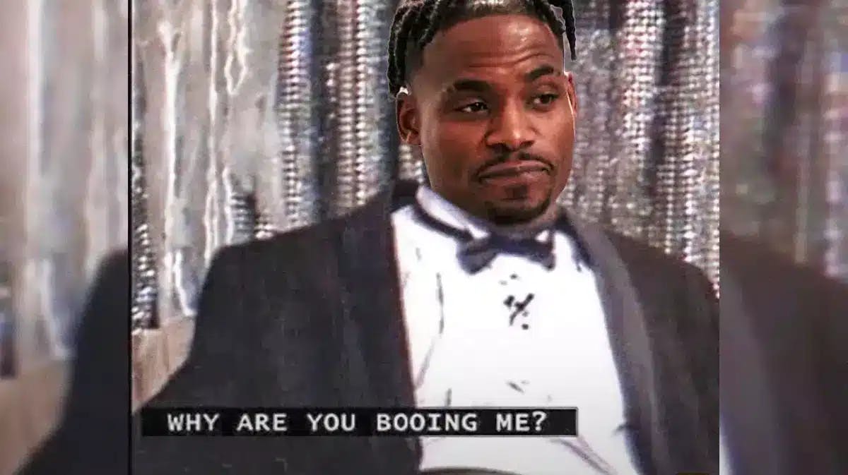 Danuel House (76ers) as the "why are you booing me" meme