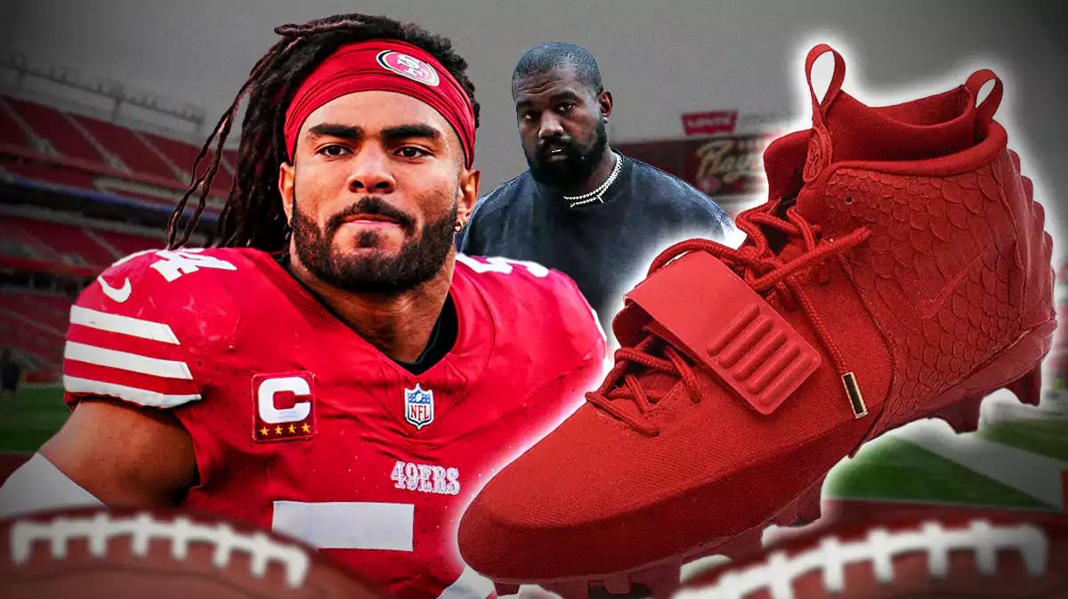 Fred Warner Nike Yeezy 2 'Red October' cleats in NFC Championship