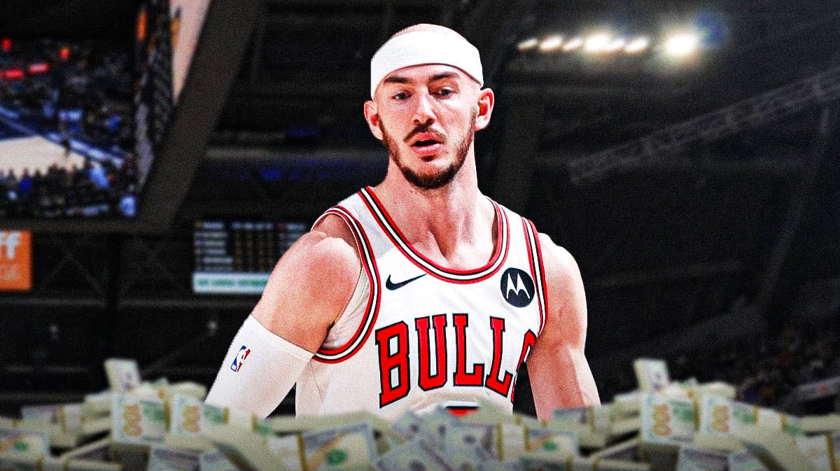 Alex Caruso surrounded by piles of cash.