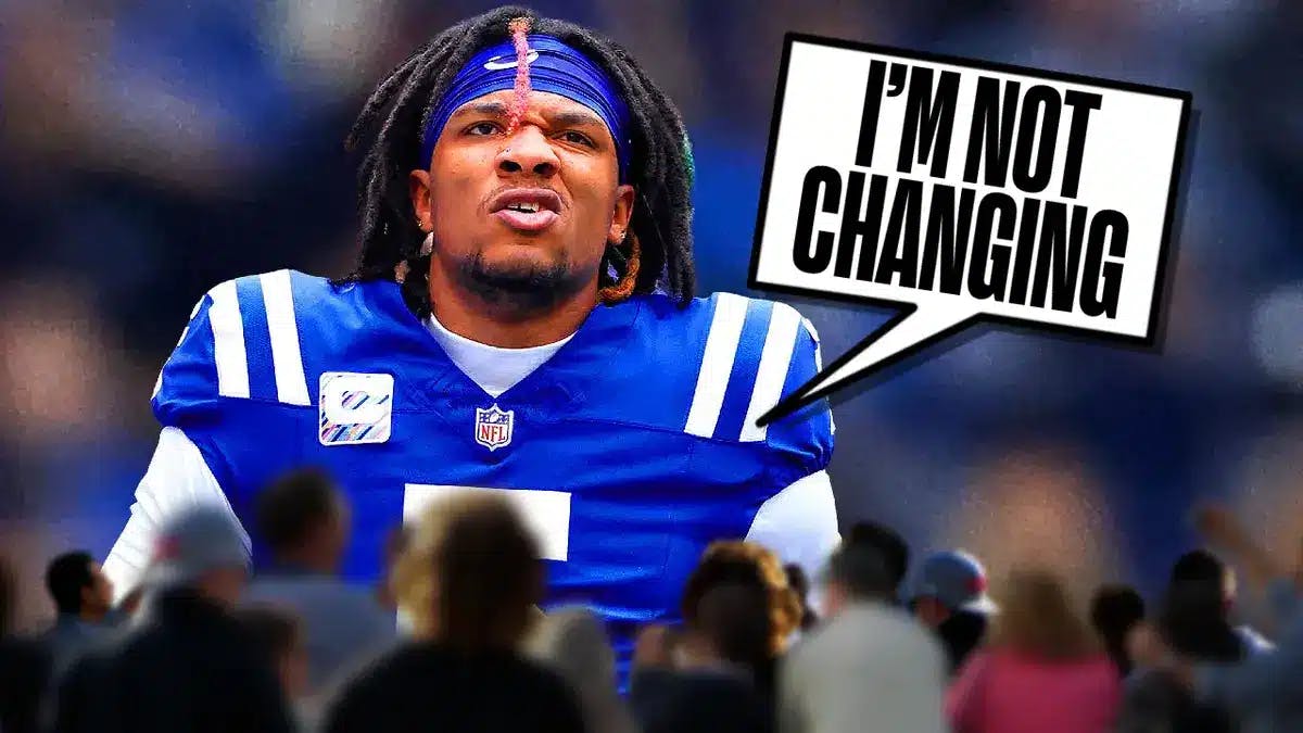Indianapolis Colts' Anthony Richardson and speech bubble “I’m Not Changing”