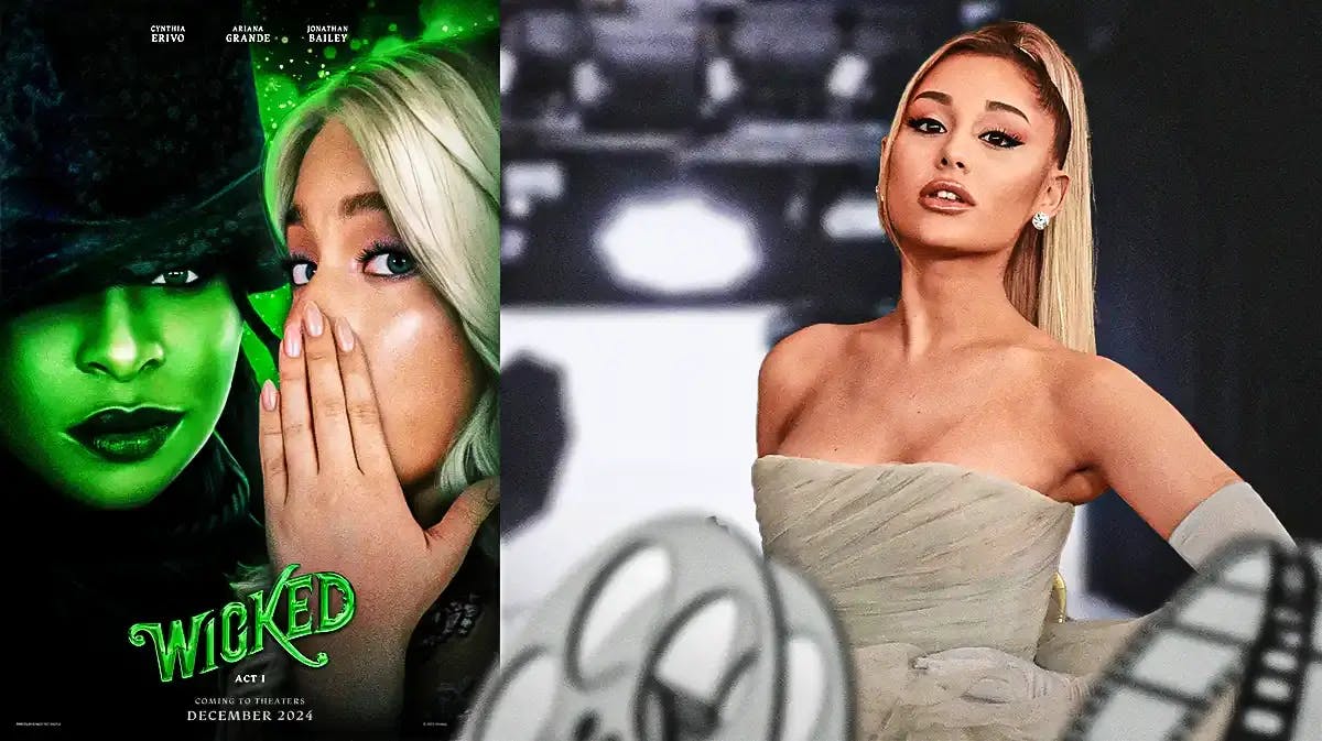 Ariana Grande and Wicked movie poster.