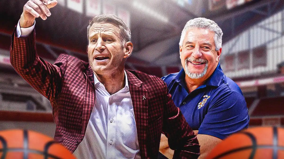 Auburn basketball, Alabama basketball, Tigers, Nate Oats, Bruce Pearl, Bruce Pearl and Nate Oats with Alabama basketball arena in the background