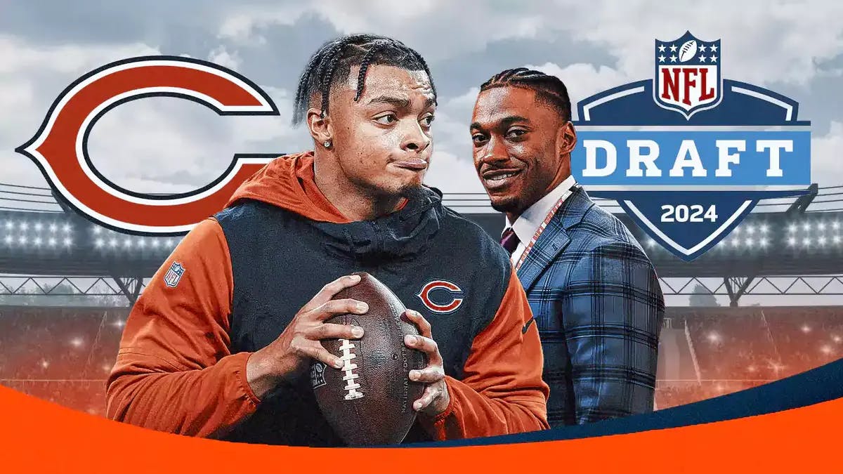 Bears' Justin Fields stands next to Robert Griffin III ahead of the 2024 NFL Draft