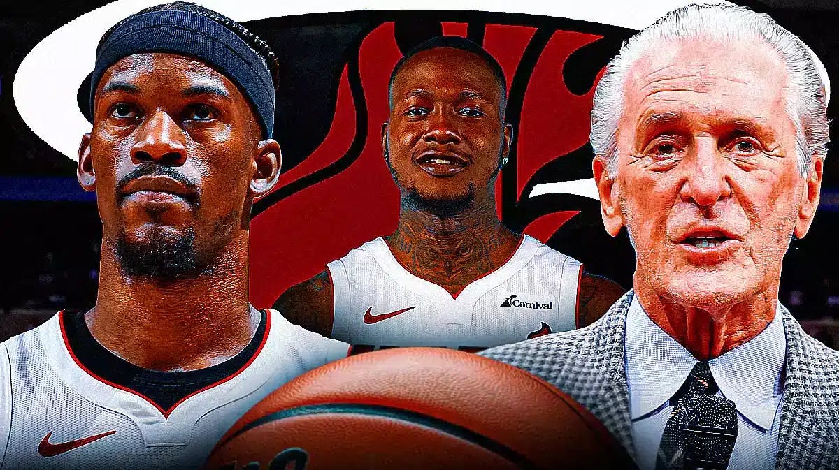 Heat star Jimmy Butler with Terry Rozier and Pat Riley