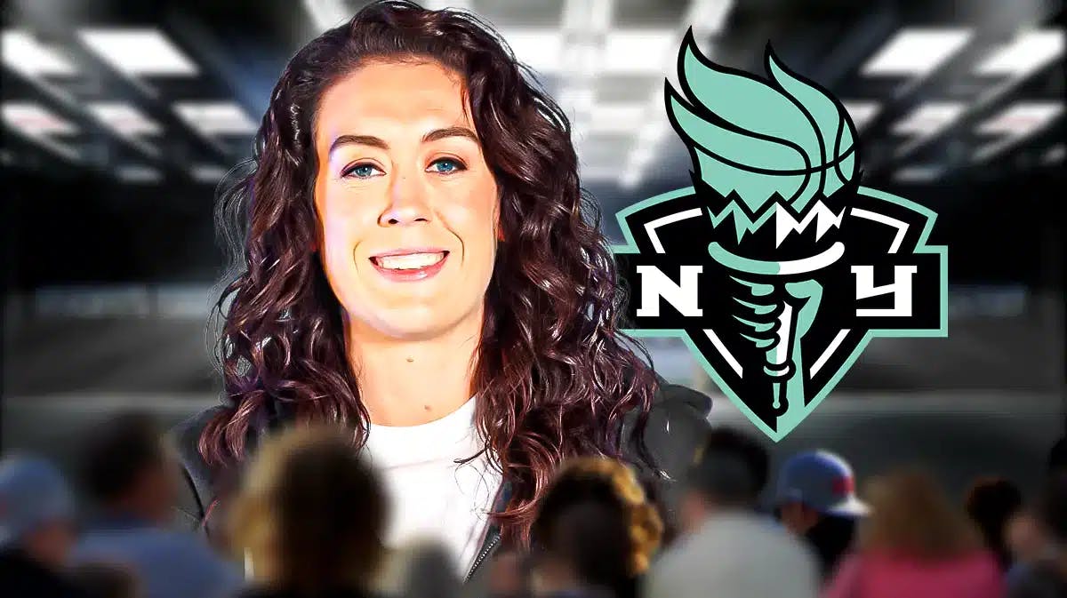 Breanna Stewart with the NY Liberty logo in the background, WNBA free agency
