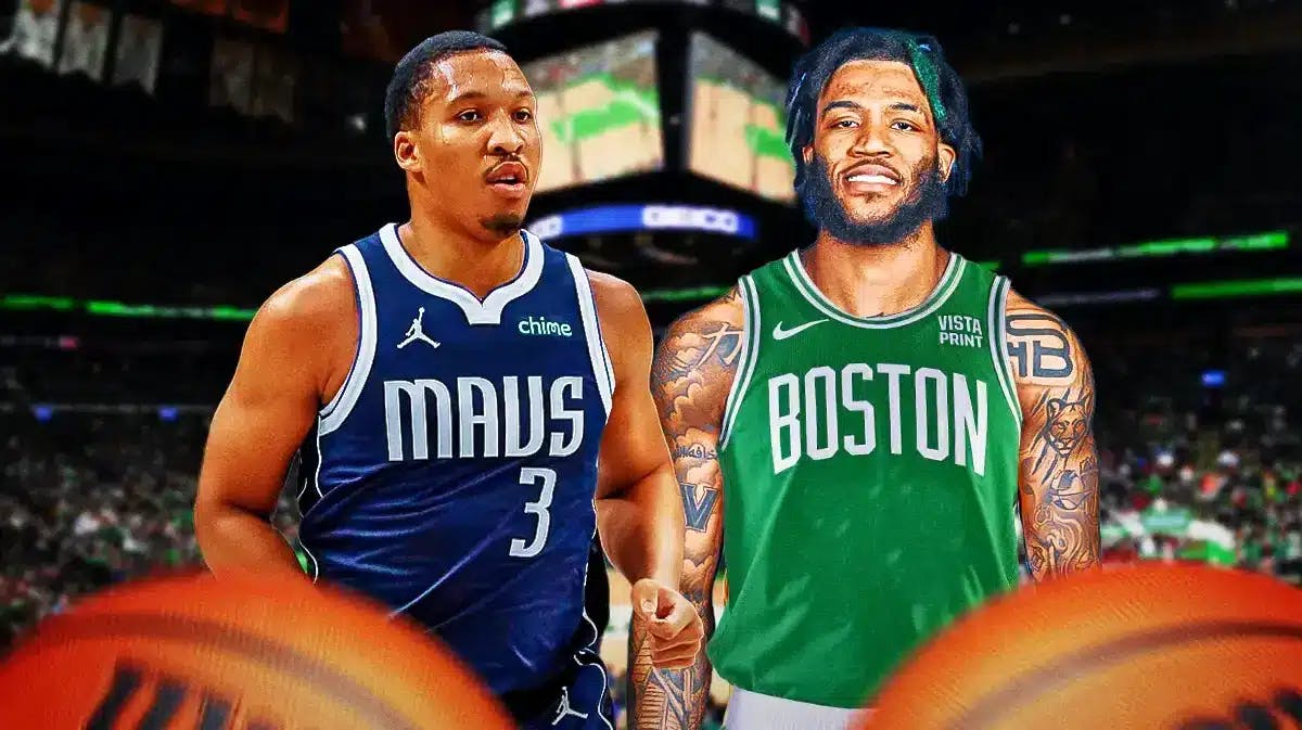 Grant Williams in the middle with a Mavericks jersey next to Saddiq Bey (in a Celtics jersey)