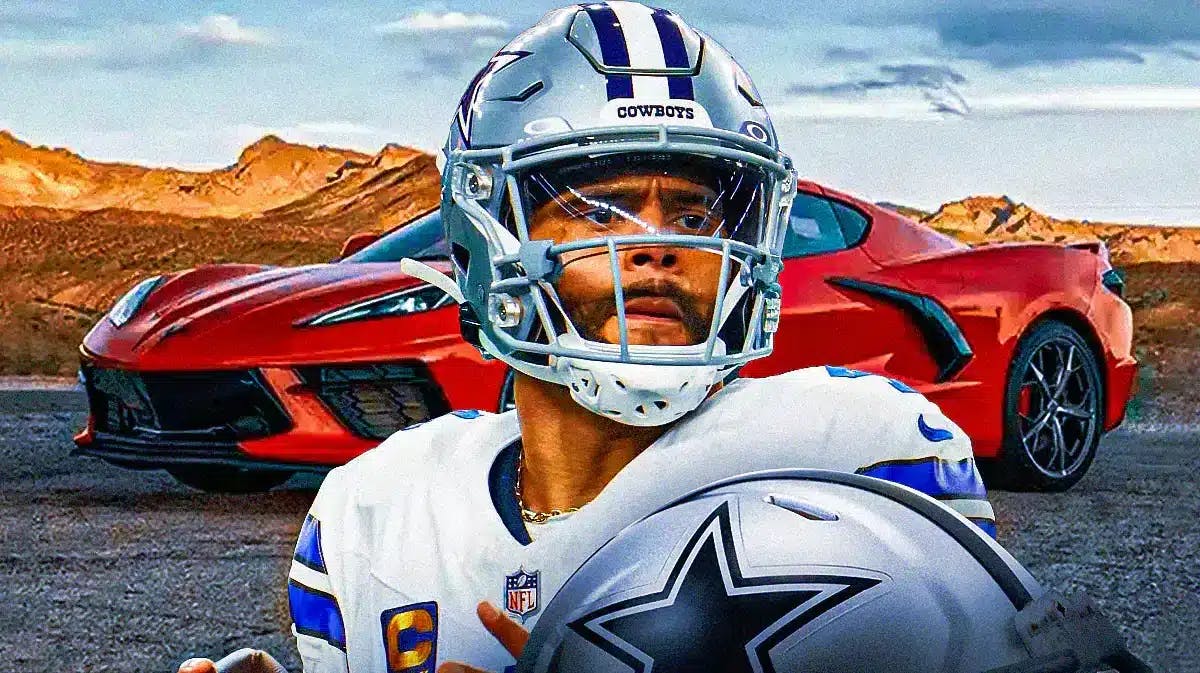 Dak Prescott in front of a car from his collection.