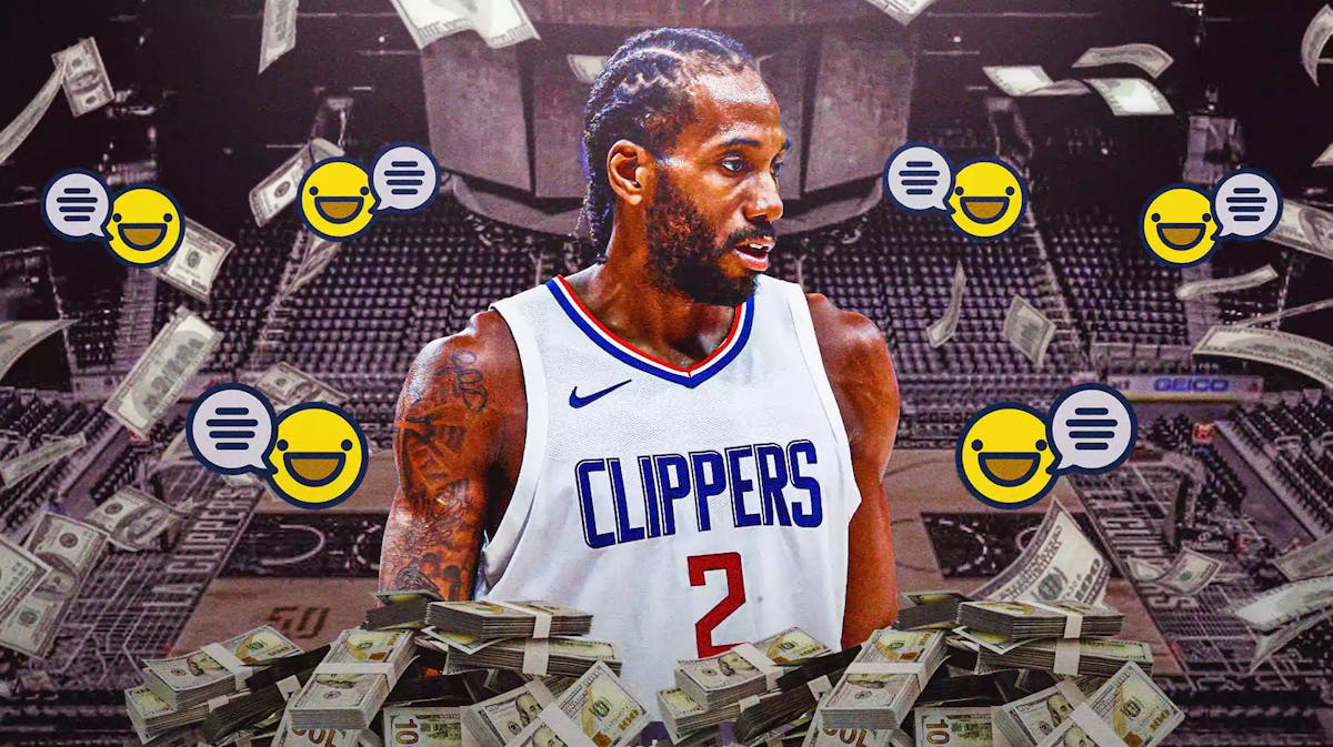 Clippers' Kawhi Leonard with cash flying all aournd