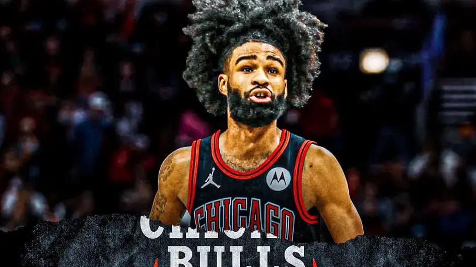 Bulls, Rockets, Coby White, Coby White Bulls, Billy Donovan, Coby White in Bulls uni with Bulls arena in the background