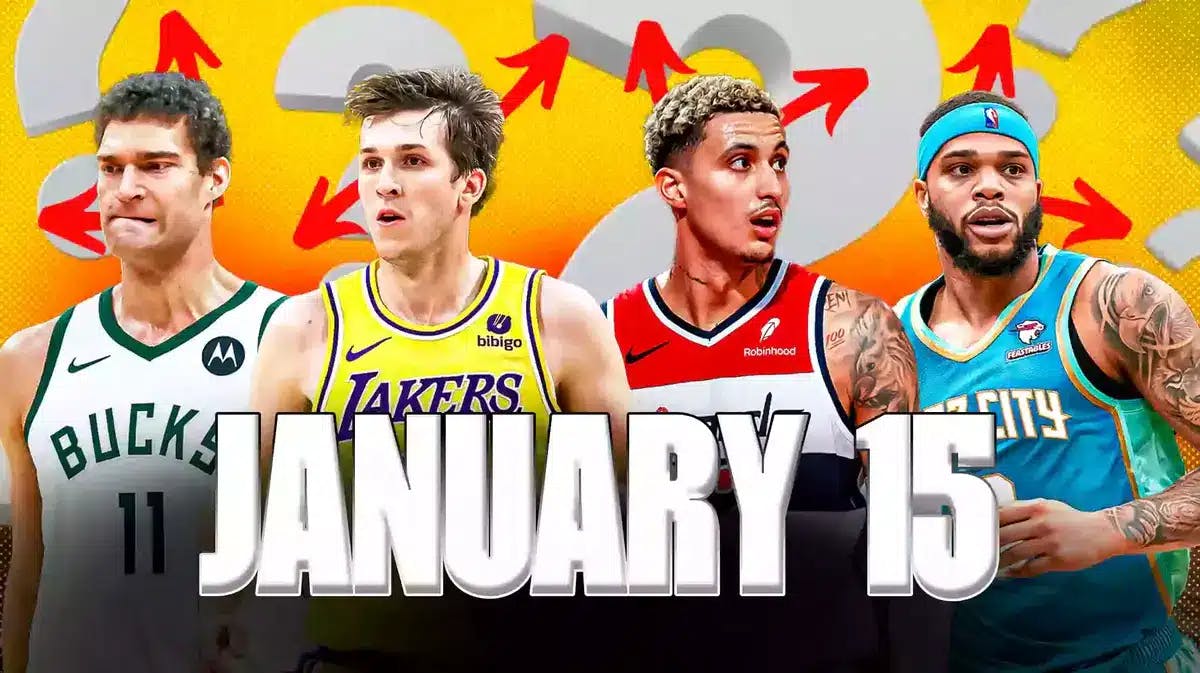 Brook Lopez, Austin Reaves, Kyle Kuzma, Miles Bridges. Arrows pointing every which way and question marks on the graphic. At the bottom of the graphic in big bold letters it says “January 15”