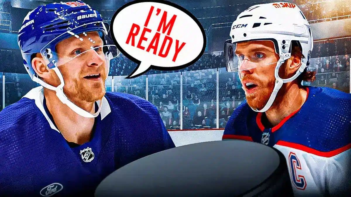 Corey Perry in an Oilers uniform saying “I’m ready” next to Connor McDavid