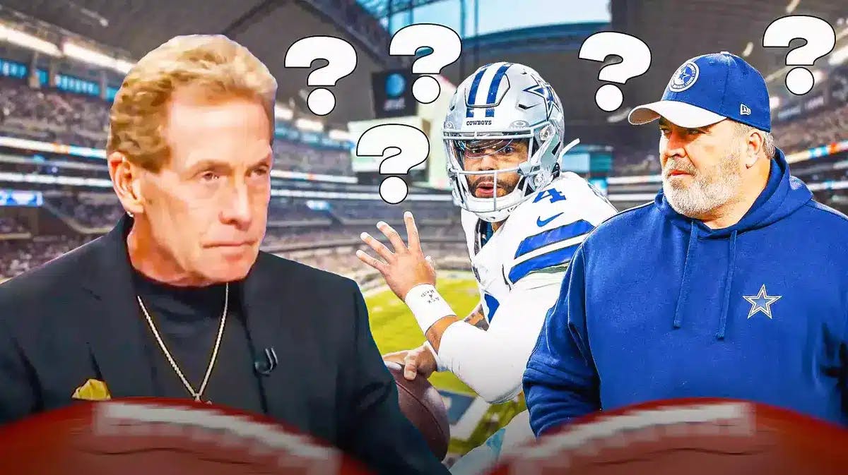 Skip Bayless looking angry at Cowboys’ Mike McCarthy and Dak Prescott with plenty of question marks around him