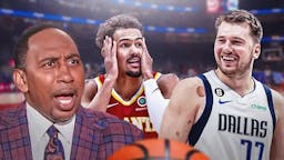 A disgusted Stephen A. Smith with Atlanta Hawks Trae Young and Dallas Mavericks Luka Doncic