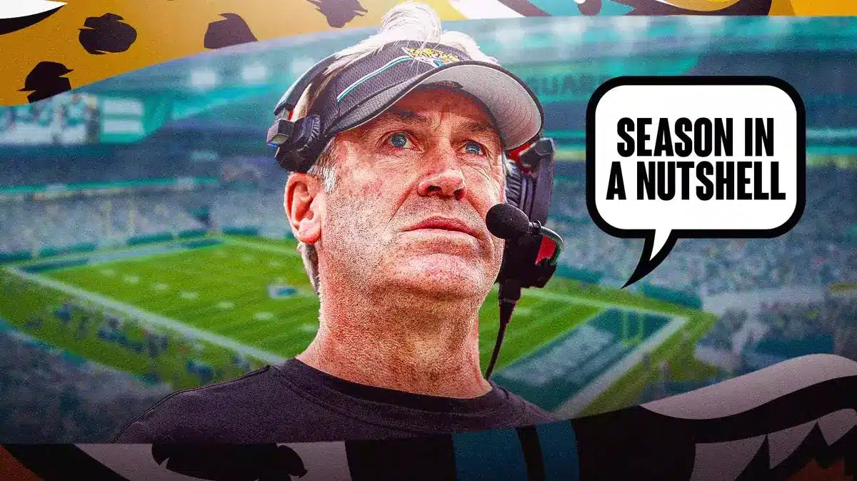 Jacksonville Jaguars head coach Doug Pederson and speech bubble “Season In A Nutshell”