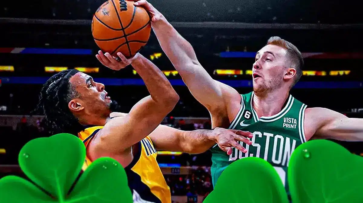 Boston Celtics forward Sam Hauser playing defense