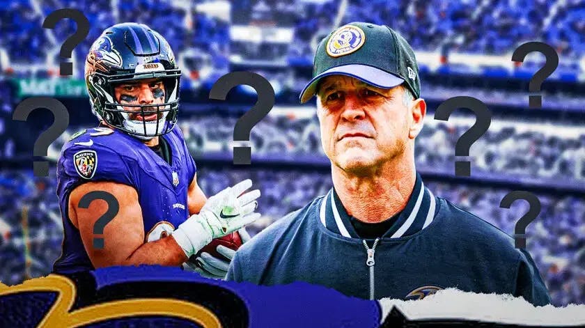 Ravens coach John Harbaugh and Mark Andrews with question marks