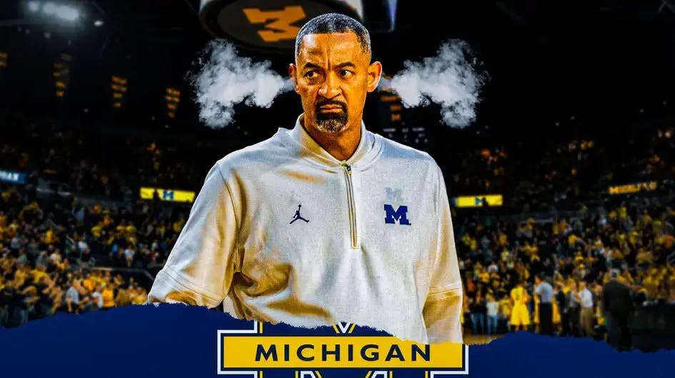 Michigan basketball head coach Juwan Howard with steam coming out of ears