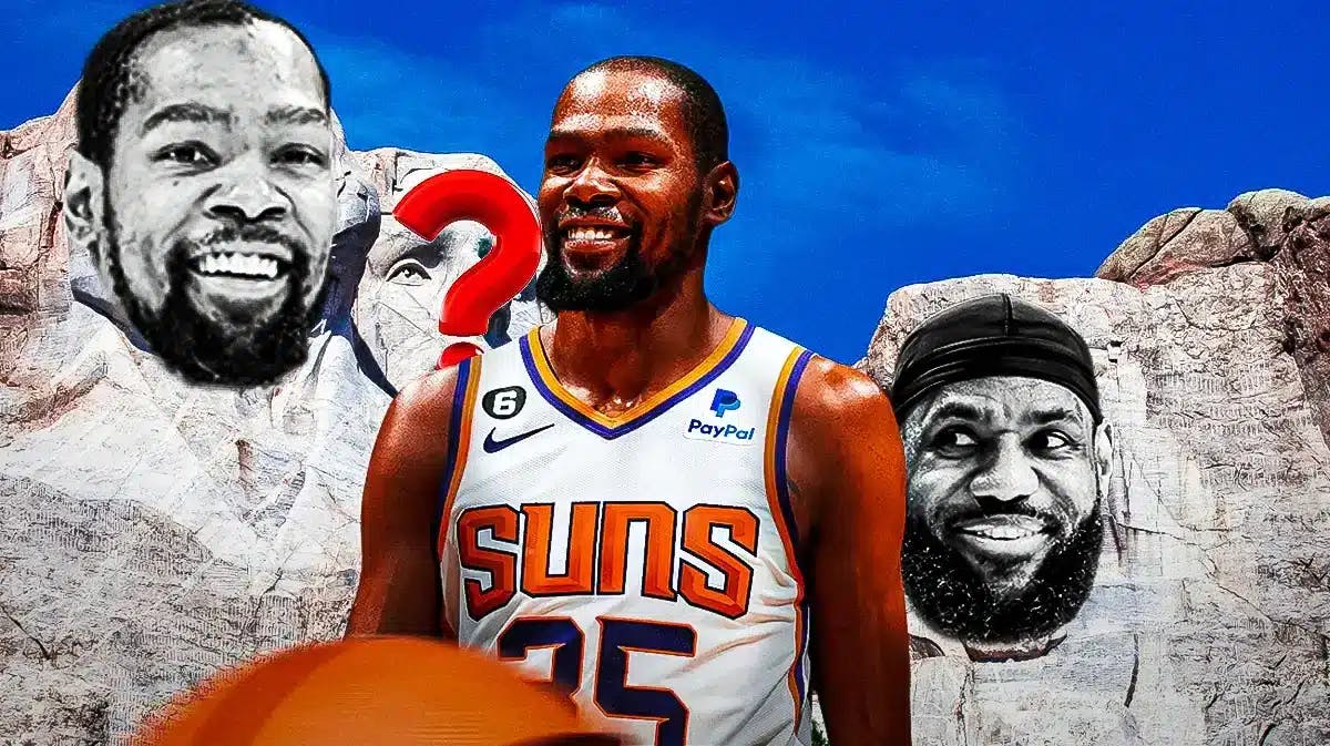 Kevin Durant smiling with his and LeBron James' head on Mount Rushmore (Phoenix Suns)