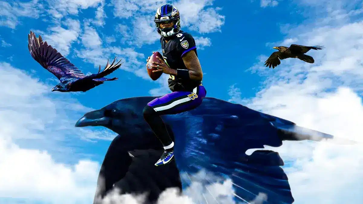 Lamar Jackson riding a raven