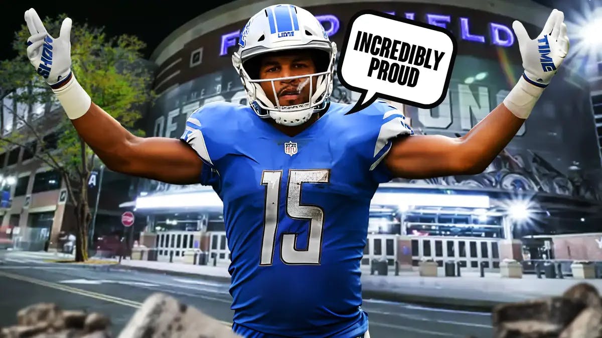 Image: Detroit Lions' Golden Tate and speech bubble “Incredibly Proud”