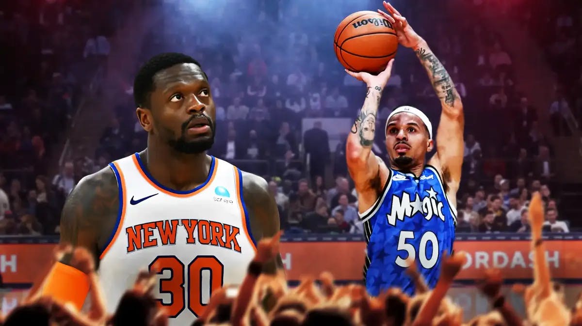 Magic Cole Anthony shooting over Knicks Julius Randle