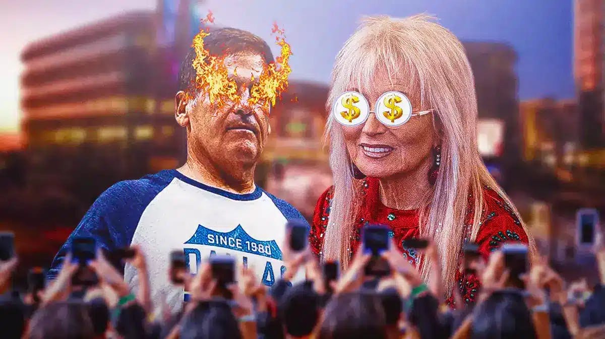 Mark Cuban with fire in his eyes. Miriam Adelson with dollar sign in her eyes