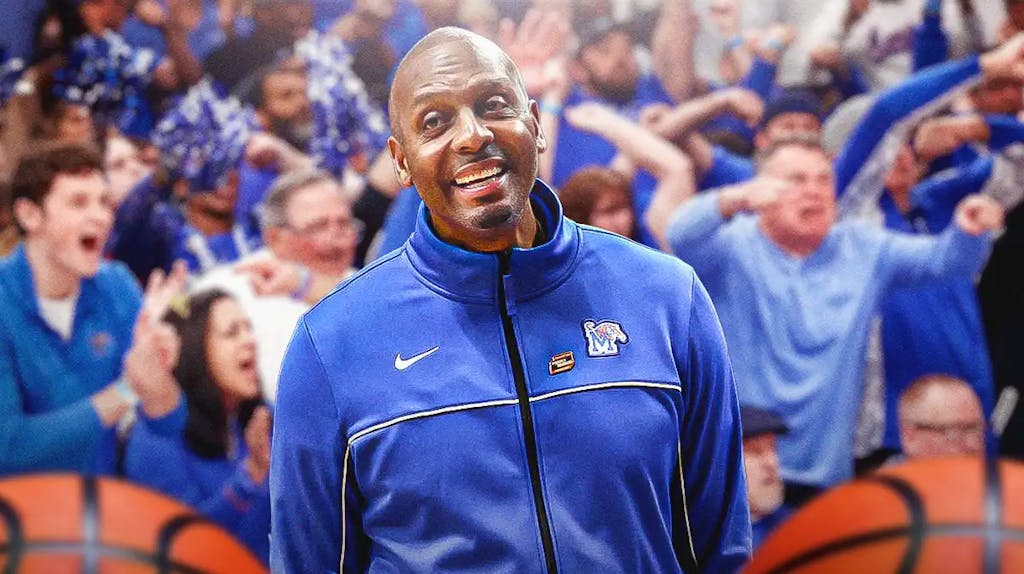 Memphis coach Penny Hardaway looking in disbelief along with angry Memphis fans.