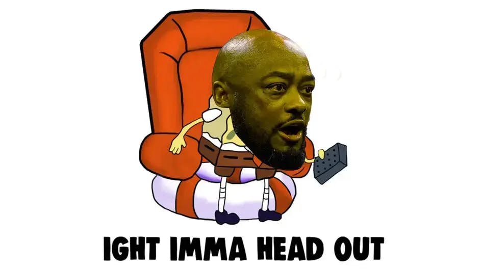 Mike Tomlin of the Steelers as the Spongebob imma head out meme