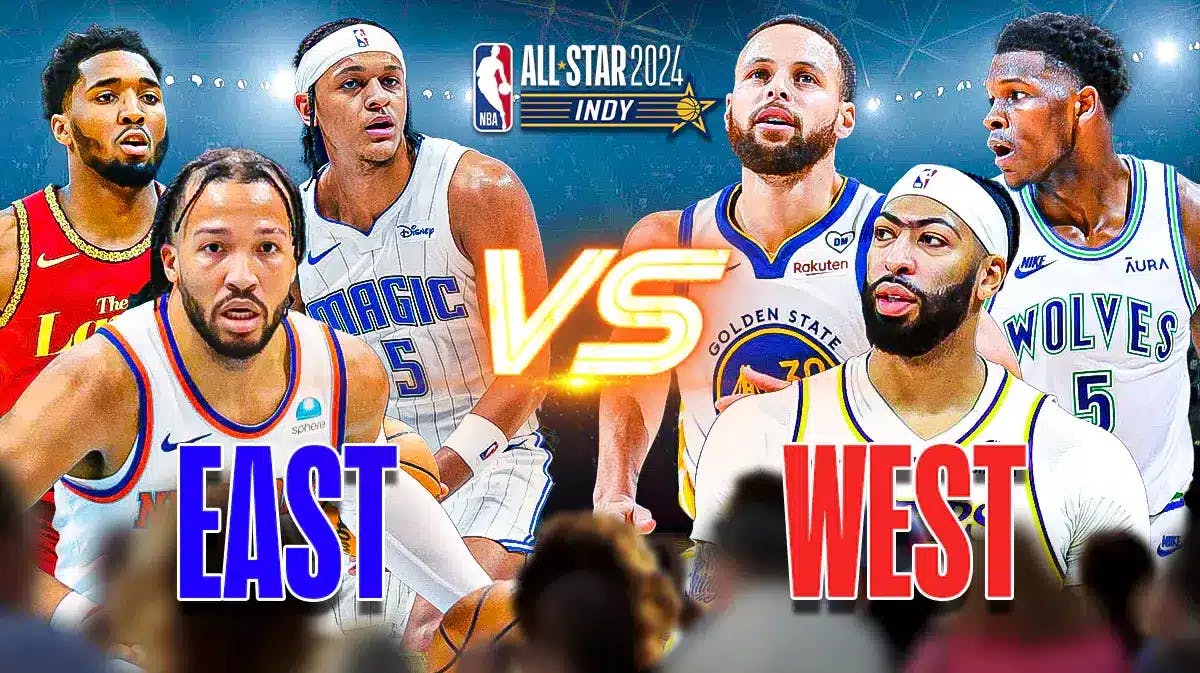 East All-Stars of Jalen Brunson, Paolo Banchero and Donovan Mitchell vs West All-Stars of Steph Curry, Anthony Davis and Anthony Edwards