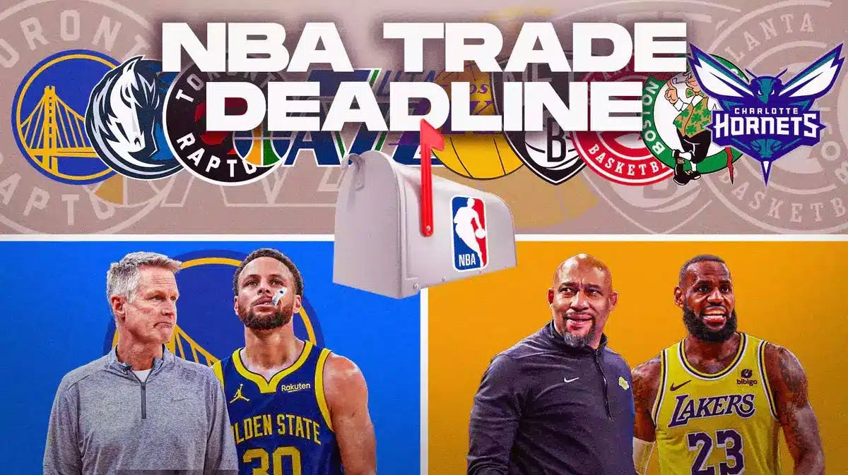 NBA Mailbag with Warriors' Stephen Curry and Steve Kerr, Lakers' Darvin Ham and LeBron James, and NBA trade deadline team logos