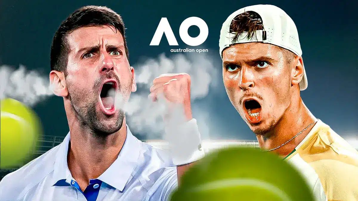ATP World Tour Finals champion Novak Djokovic and Dino Prizmic at Australian Open Rod Laver Arena