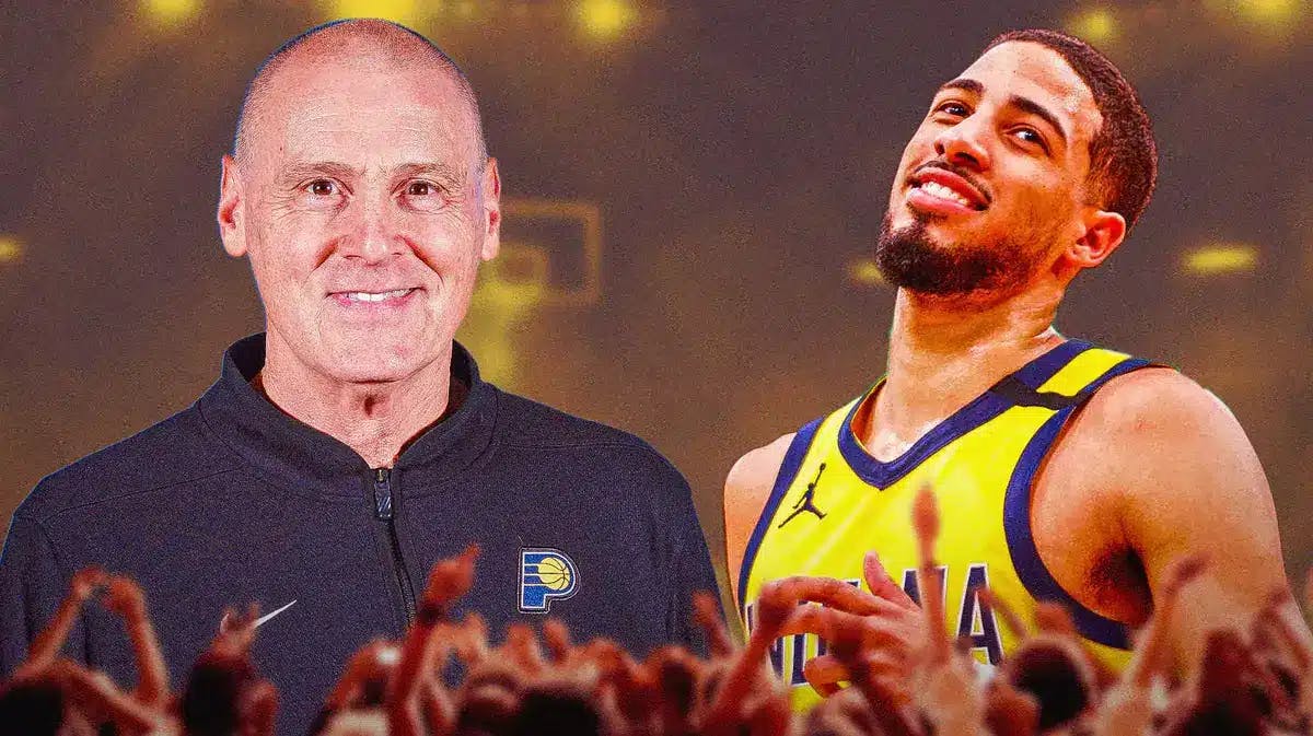 Indiana Pacers coach Rick Carlisle and point guard Tyrese Haliburton are all smiles