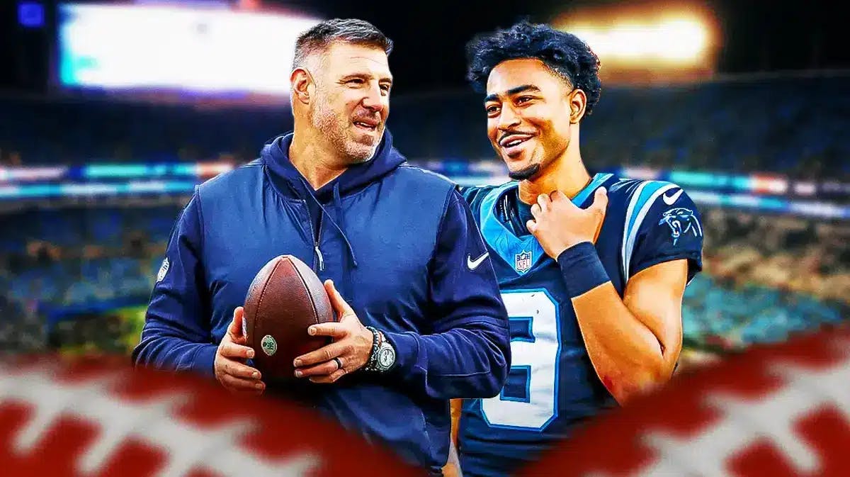 Mike Vrabel with Panthers quarterback Bryce Young