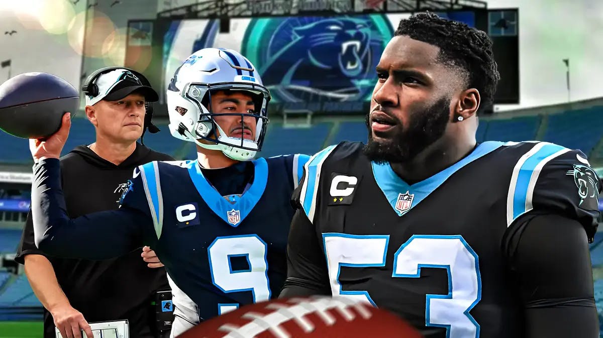 Panthers Brian Burns, Chris Tabor, and Bryce Young after loss to Buccaneers