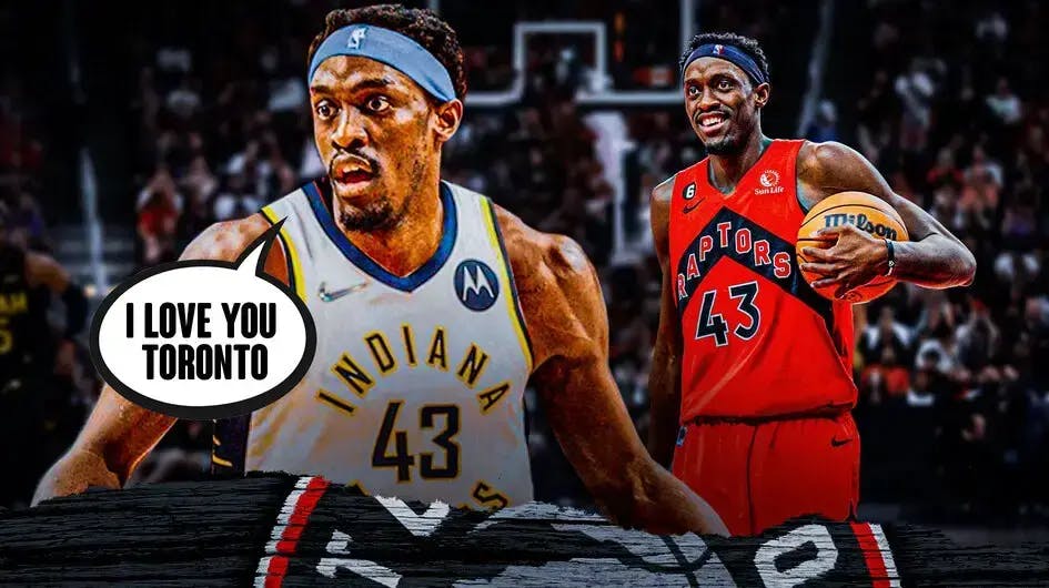 Photo: Pascal Siakam saying “I love you Toronto” in Pacers jersey, another photo of him smiling in action in Raptors jersey
