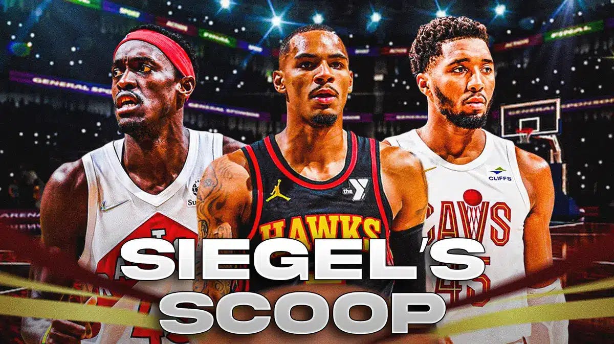 Raptors' Pascal Siakam, Hawks' Dejounte Murray, and Cavs' Donovan Mitchell with "Siegel's Scoop" at the bottom