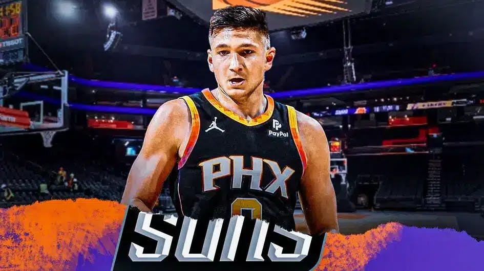Grayson Allen with the Suns arena in the background, injury
