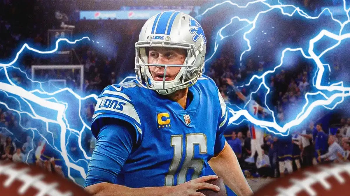 Lions QB Jared Goff, Little Caesars Arena surrounded by electricity