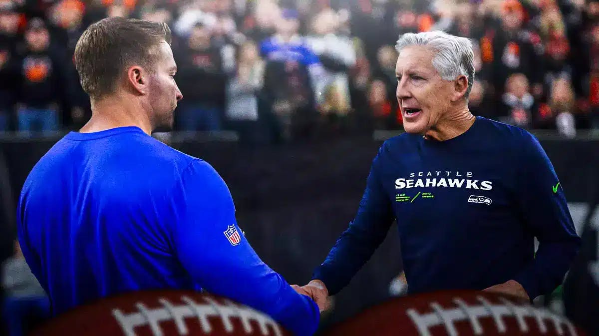 Rams coach Sean McVay shaking hands with former Seahawks coach Pete Carroll