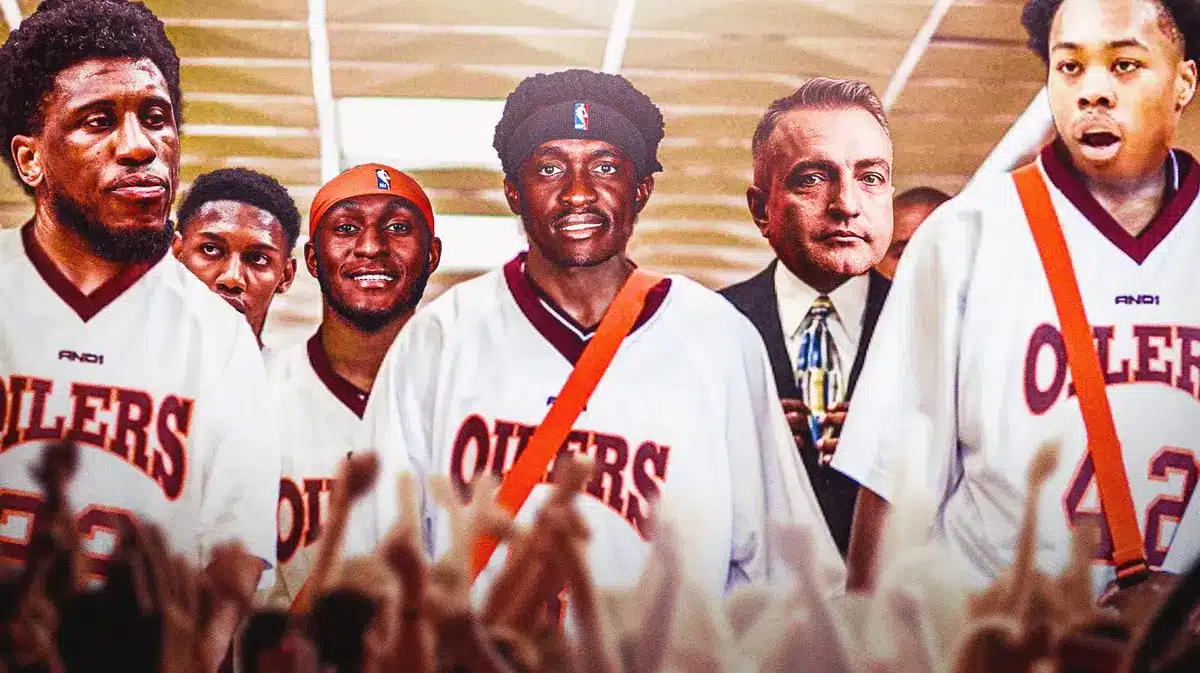 Raptors' Darko Rajakovic as Samuel L. Jackson (in the picture above), from left to right edit the heads of the following Raptors players: Scottie Barnes, Thaddeus Young, Immanuel Quickley, Pascal Siakam, and RJ Barrett