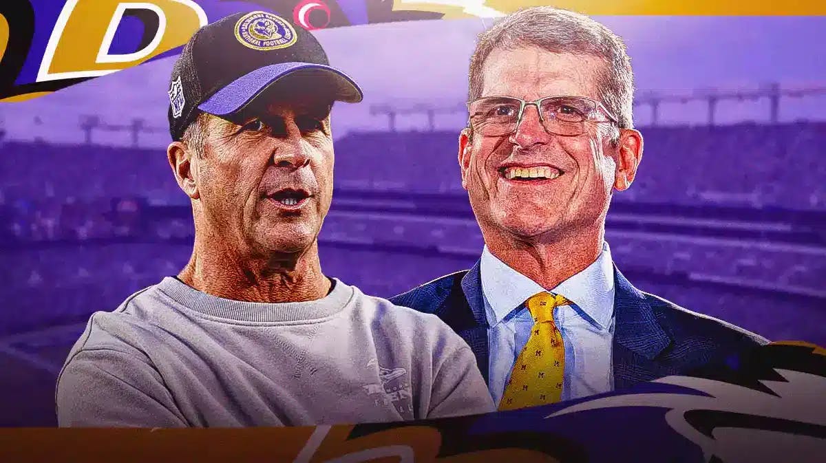 John Harbaugh and Jim Harbaugh with a Ravens background