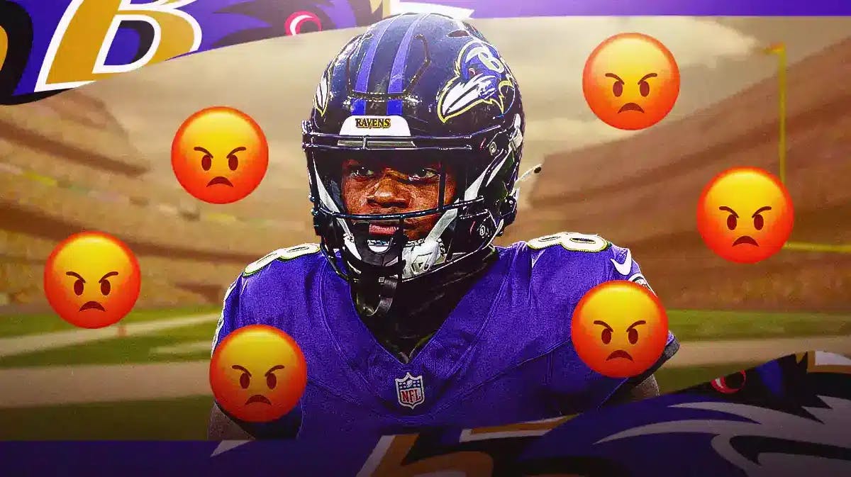 Ravens' Lamar Jackson with angry emojis in the background