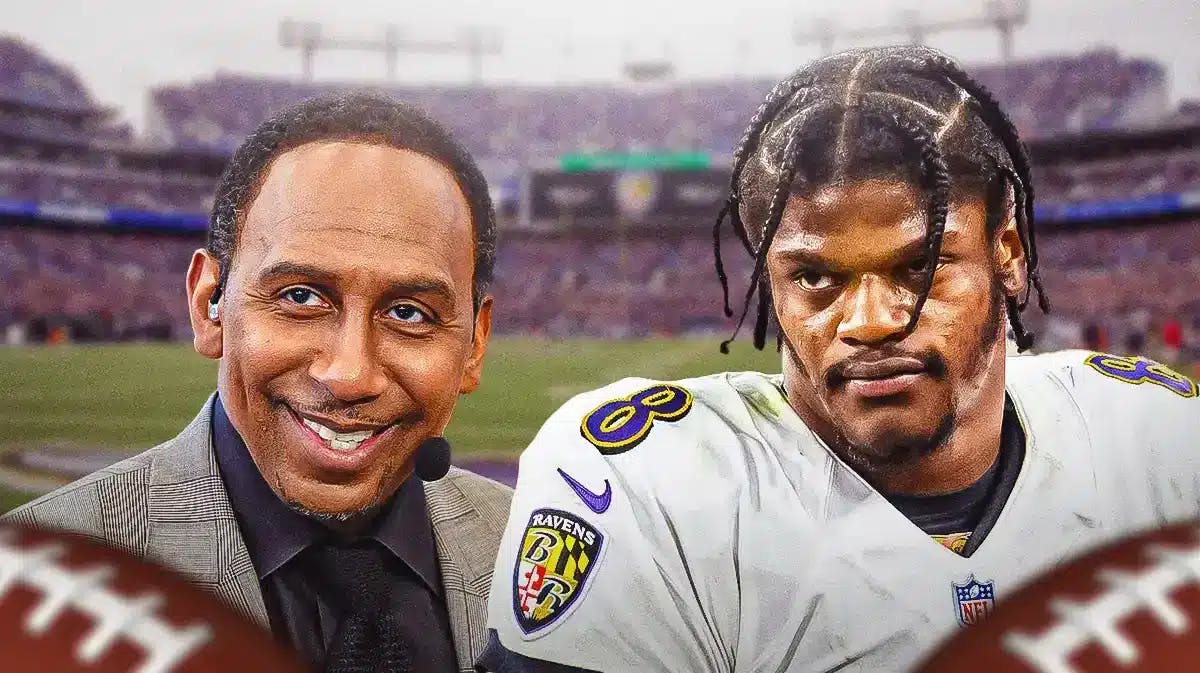 Baltimore Ravens star Lamar Jackson and ESPN analyst Stephen A. Smith in front of M&T Bank Stadium.