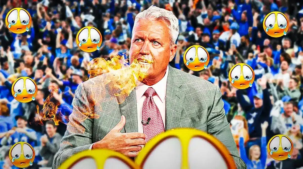 Rex Ryan on one side breathing fire, a bunch of Detroit Lions fans on the other side with sad emojis around them