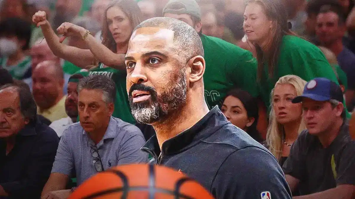 Photo: Ime Udoka in Rockets gear with Celtics fans booing him in the back